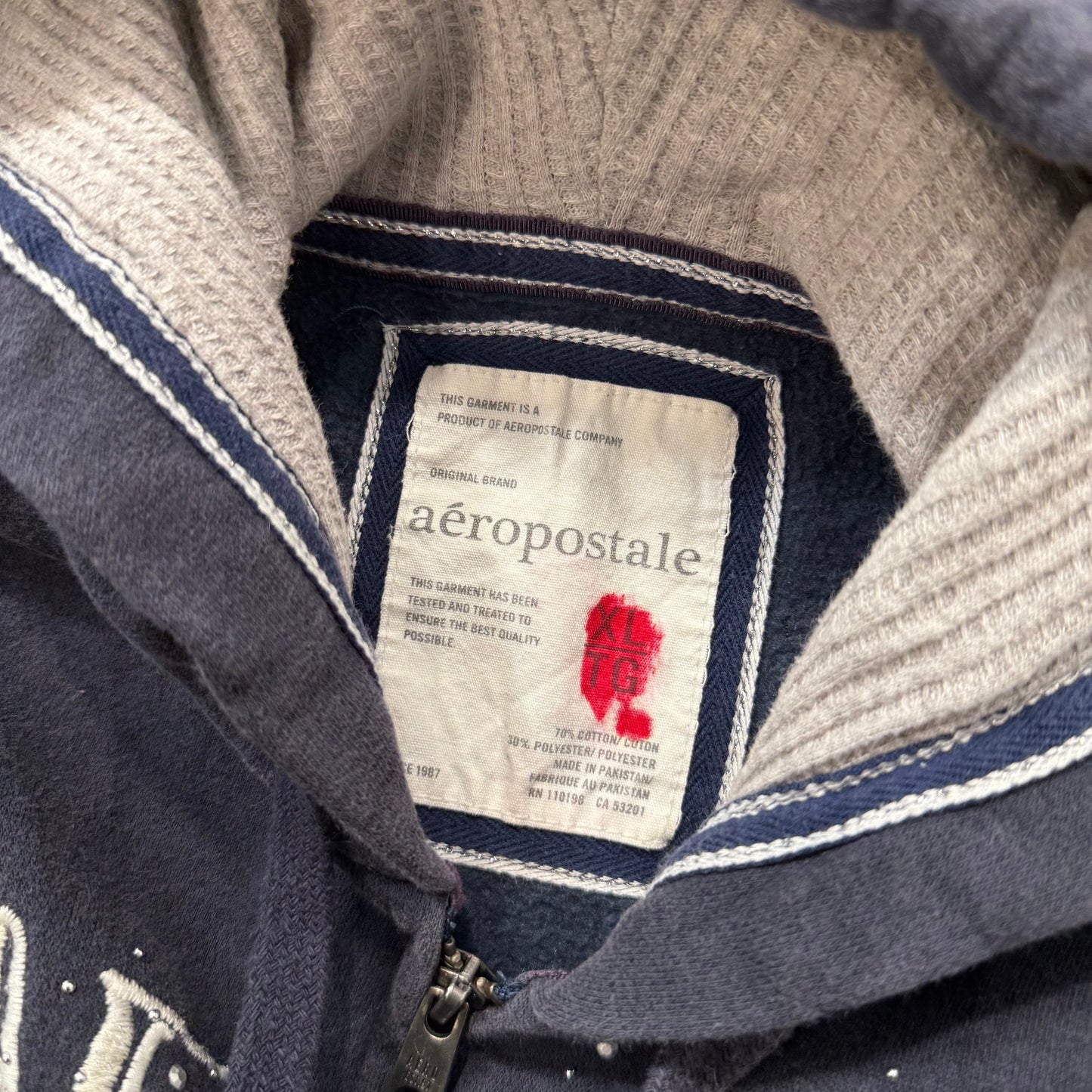 Aeropostale Women NavyCotton Blend Zip Up Hoodie Long Sleeves Loungewear Size XL