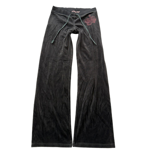 Juicy Couture Women's Charcoal Gray Velour Flared Track Pants Drawstring Size P