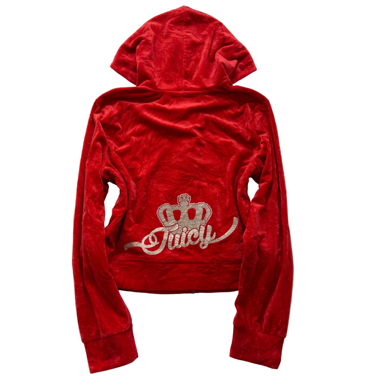 Juicy Couture Women's Scarlet Velour Zip Up Hoodie Crown Logo Preppy Size 2XL
