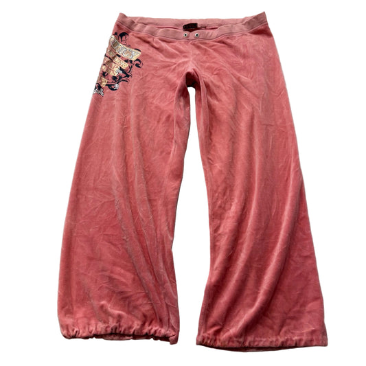 Juicy Couture Wrap you up in my love Women Coral Pink Velour Flared Pant Size XL
