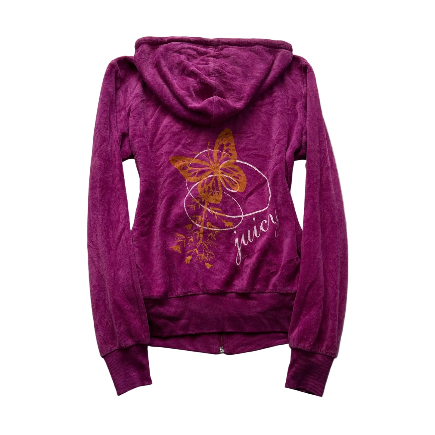 Vintage Juicy Couture Womens Rich Magenta Velour Zip-Up Hoodie Loungewear Size S