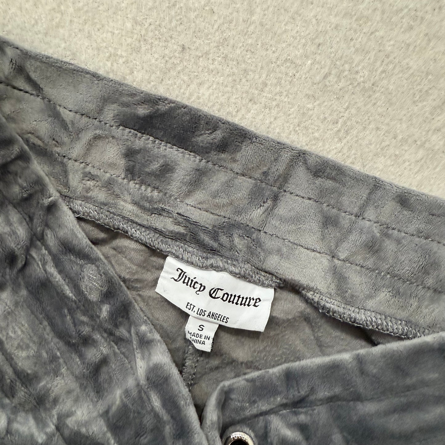 Juicy Couture Women's Gray Velour Flared Track Pant Side Stripe Logo Tape Size S