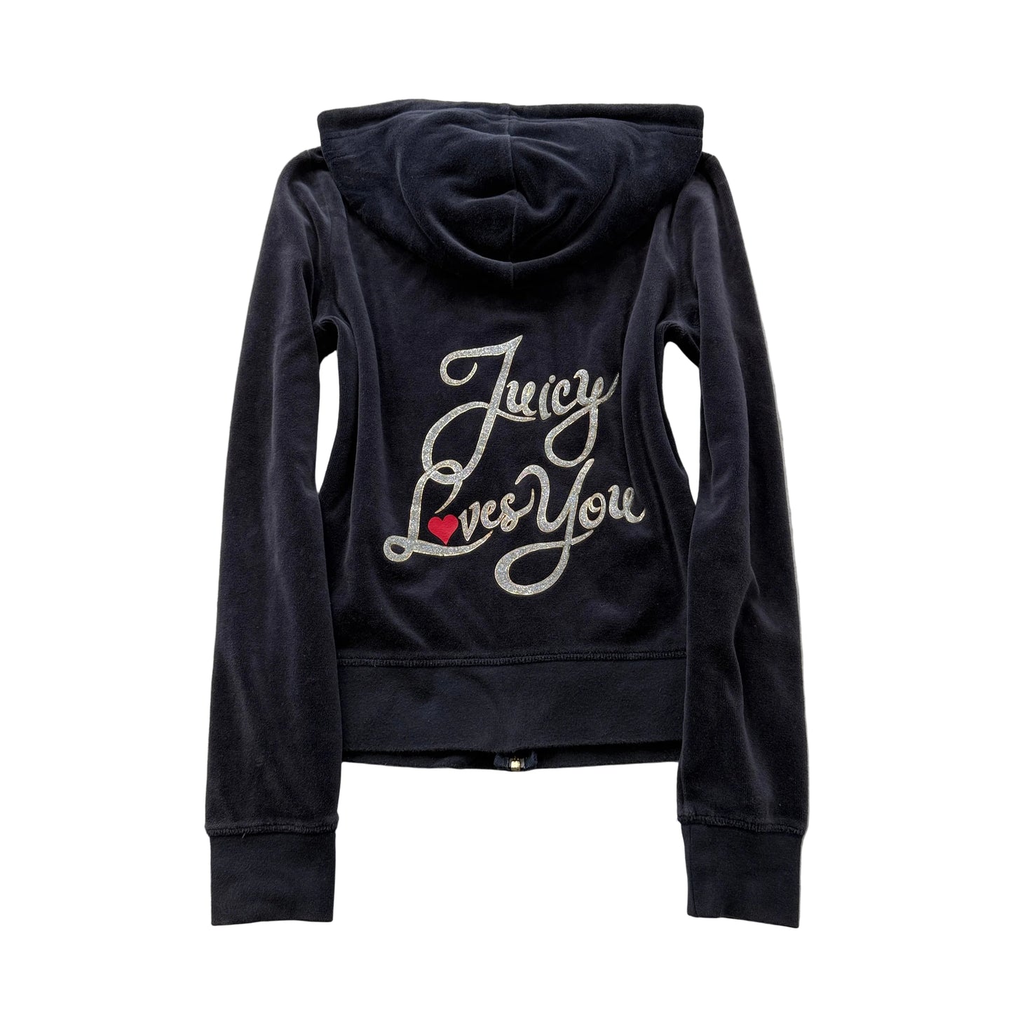 Juicy Couture Loves You Black Label Women Dark Navy Velour Zip-Up Hoodie Size XS