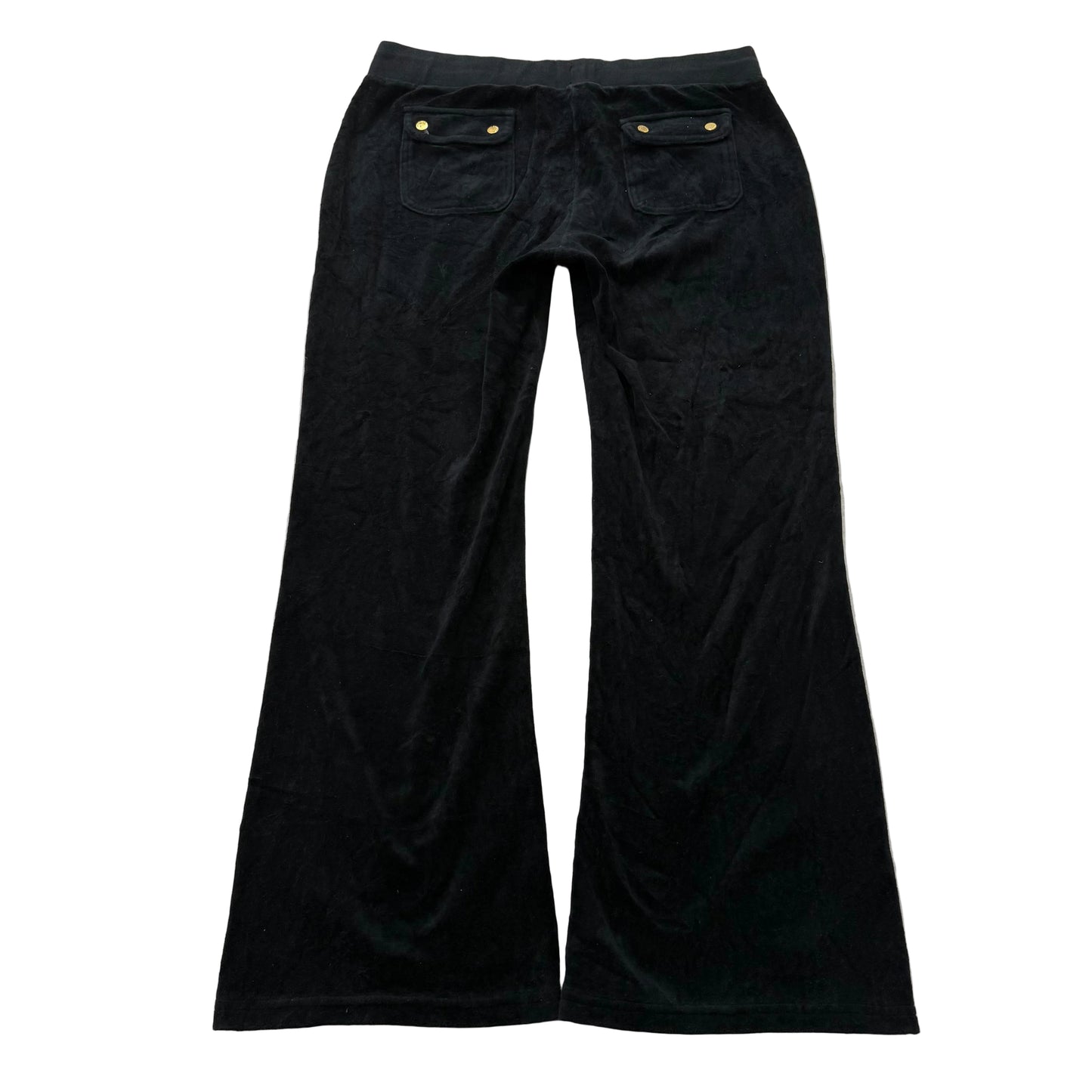 Juicy Couture Women's Black Velour Flared Track Pants Back Snap Pockets Size L