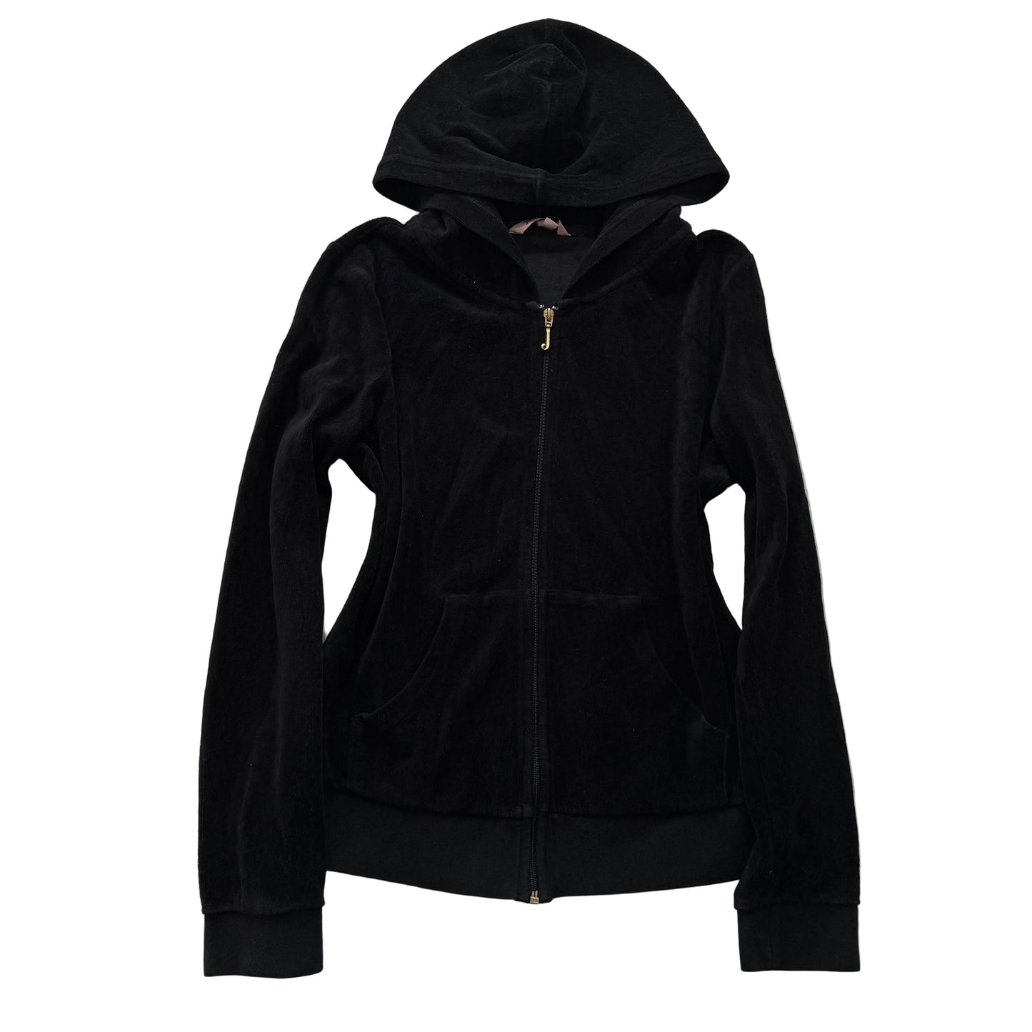 Juicy Couture Women's Black Velour Zip-Up Hoodie Long Sleeve Pockets Y2k Size M