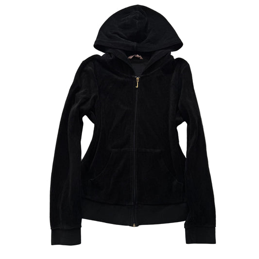 Juicy Couture Women's Black Velour Zip-Up Hoodie Long Sleeve Pockets Y2k Size M