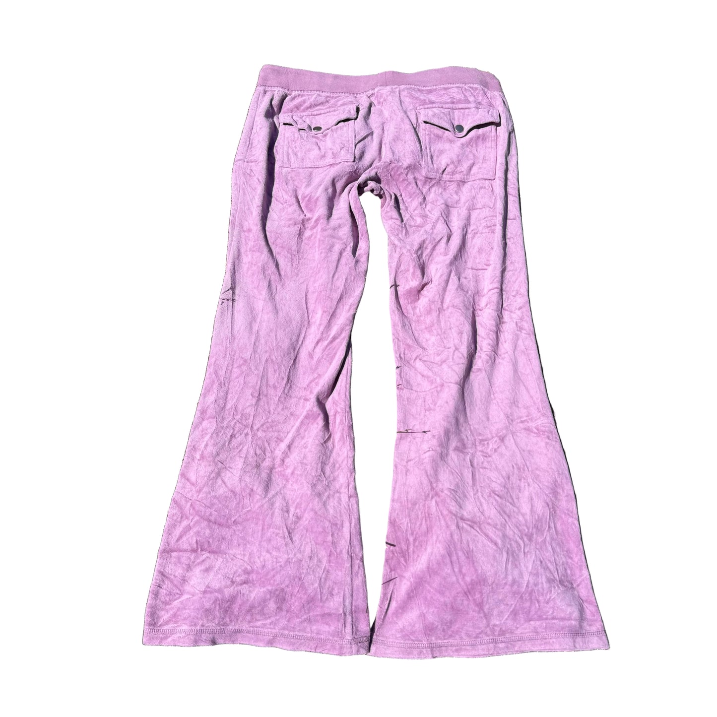 Vtg Juicy Couture Women's Lavender Velour Flared Track Pant Snap Pockets Size L