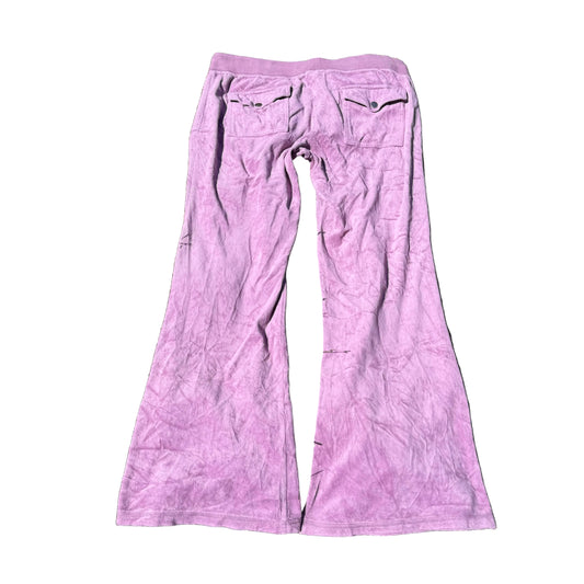 Vtg Juicy Couture Women's Lavender Velour Flared Track Pant Snap Pockets Size L