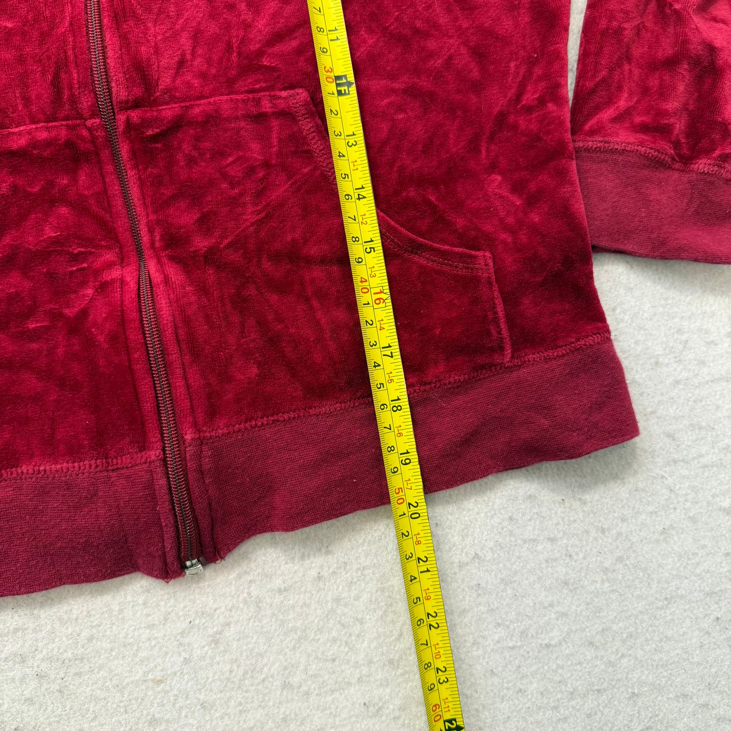 Juicy Couture Women's Maroon Velour Zip Up Cropped Track Jacket Preppy Size M