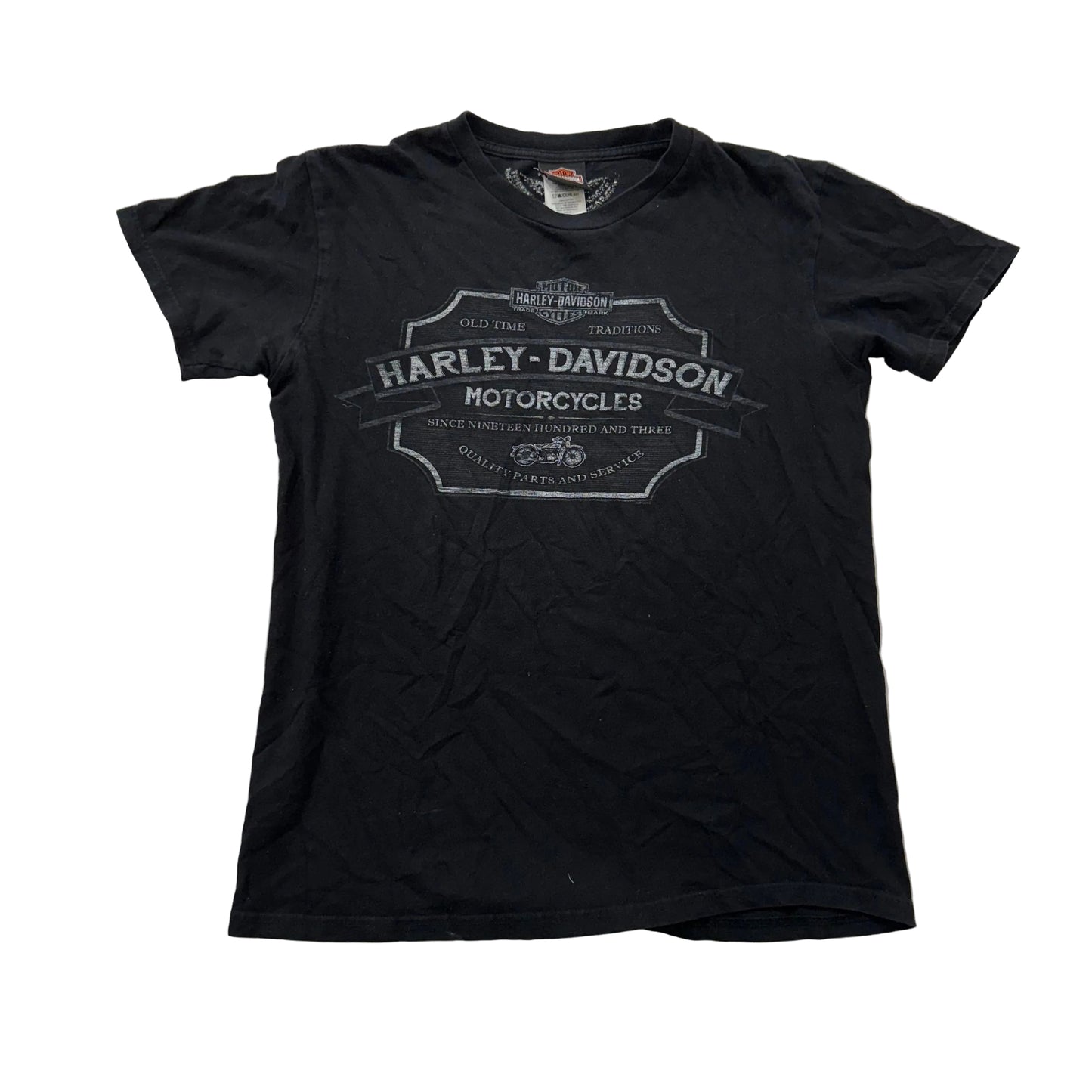 Harley-Davidson Men Black Cotton T-Shirt Crew Neck Distressed Graphic Tee Size M