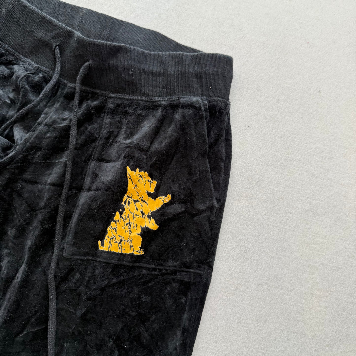 Vintage Juicy Couture Women's Black Velour Flared Leg Track Pant Dog Logo Size S
