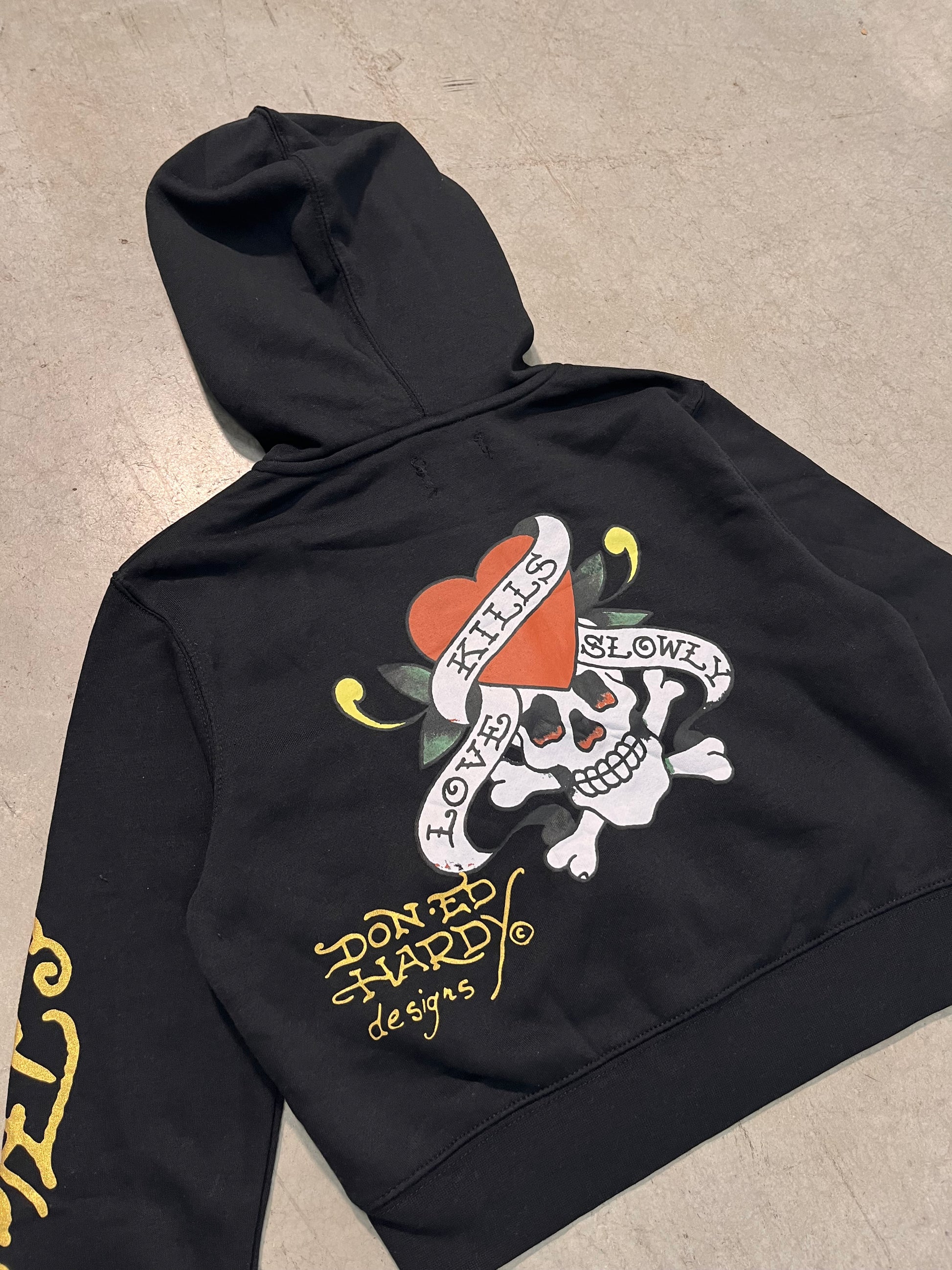ED HARDY “LKS Skull” BLACK CROPPED ZIP UP HOODIE - Clean Curriculums 