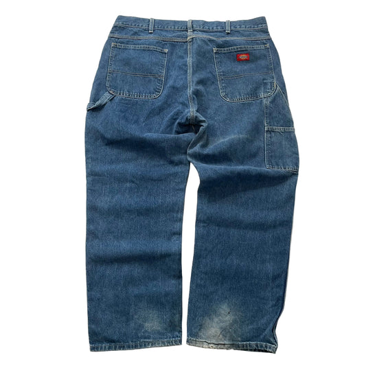 Dickies Men's Blue Loose Fit Carpenter Denim Jeans Pockets Classic Logo Size W39