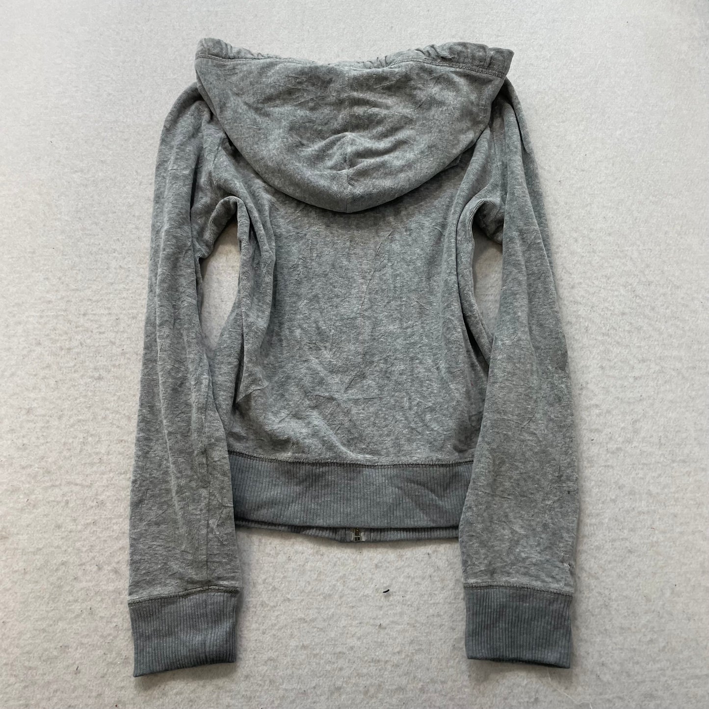 Hollister Women's Gray Velour Zip-Up Hoodie Drawstring Pockets Loungewear Size M