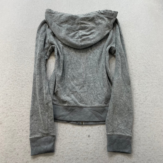 Hollister Women's Gray Velour Zip-Up Hoodie Drawstring Pockets Loungewear Size M
