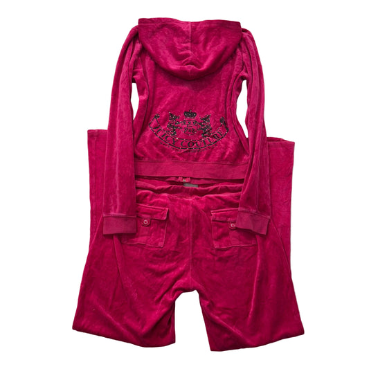 Vtg Juicy Couture Scottie Dogs Hot Pink Velour Tracksuit Set Snap Pockets Size L