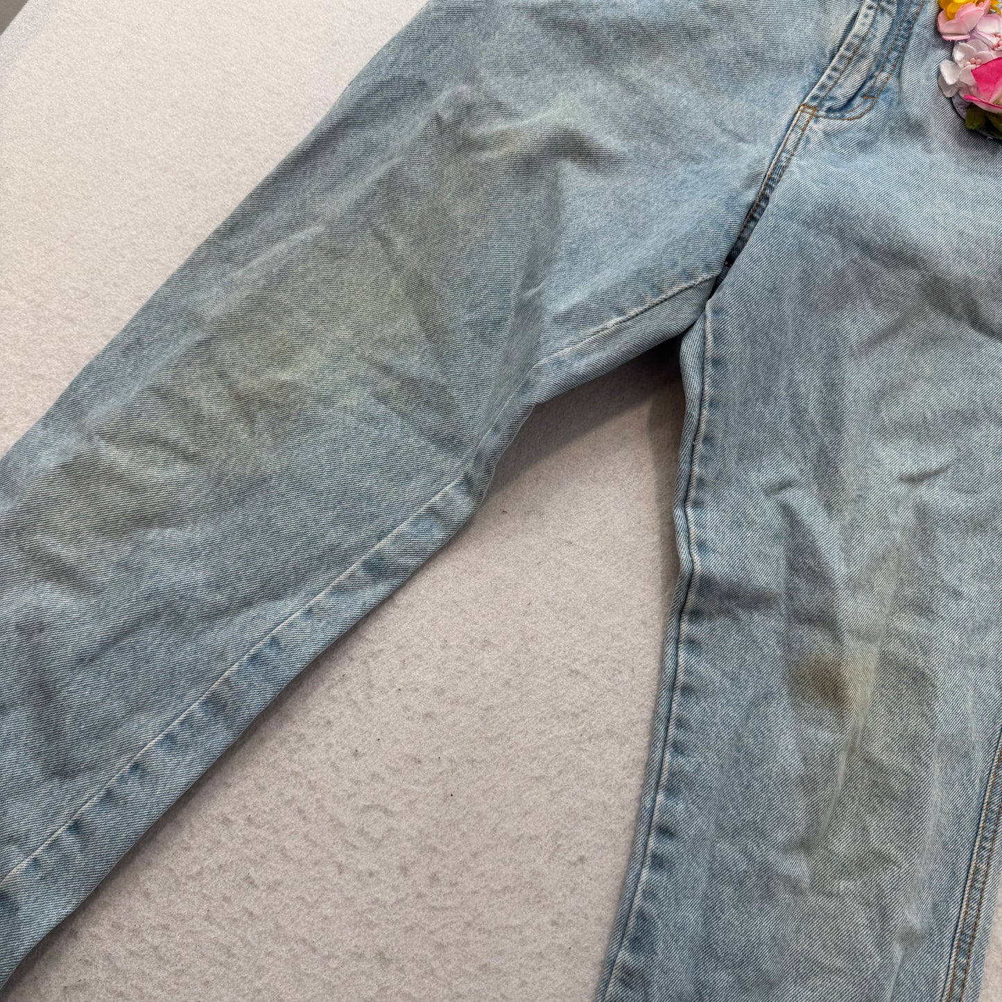 JouJou Womens Blue Denim Straight Jeans 3D Flower Embellished Pockets Size 9/10