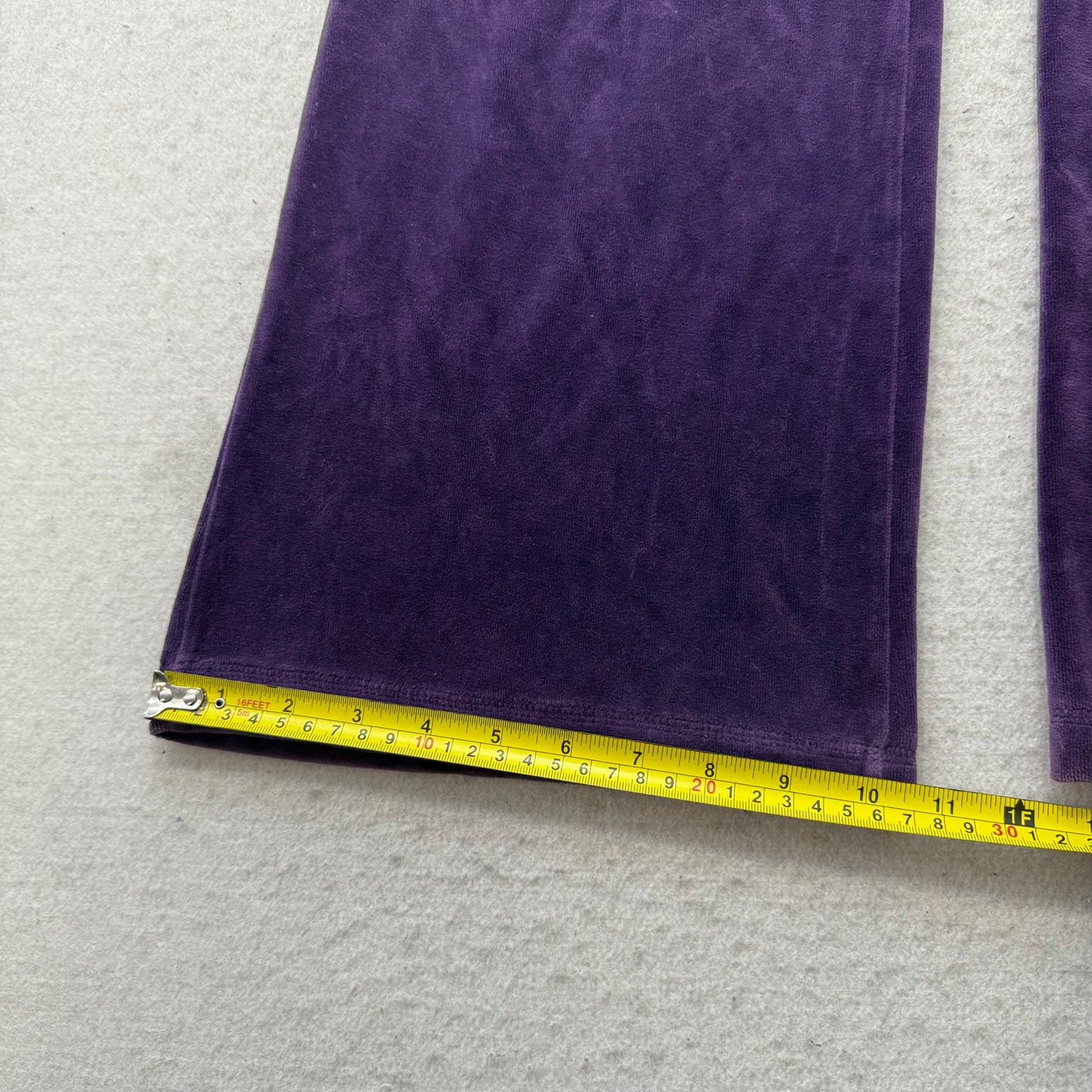 Bebe Women Deep Purple Velour Flared Track Pant Low Rise Rhinestones Logo Size S