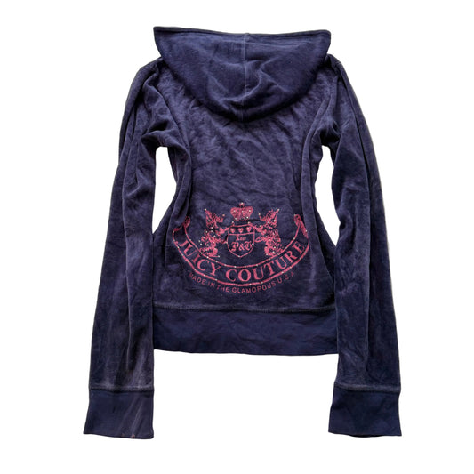 Juicy Couture Scottie Dogs Women's Navy Velour Zip-Up Hoodie Rhinestones Size M