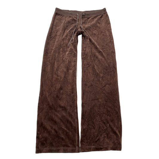 Vintage Juicy Couture Women Dark Brown Velour Flare Track Pant Drawstring Size L