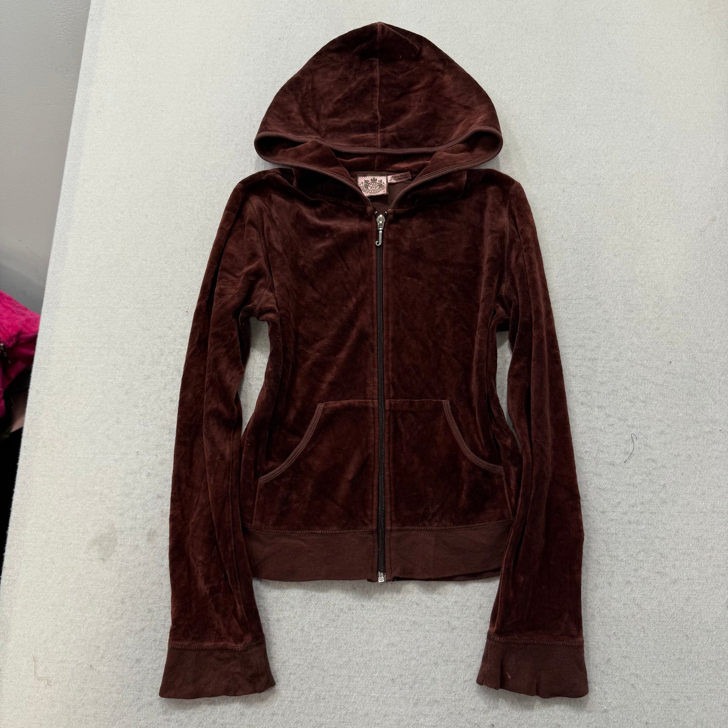 RARE Vintage Juicy Couture Scottie Dogs Womens Brown Velour Zip-Up Hoodie Size S