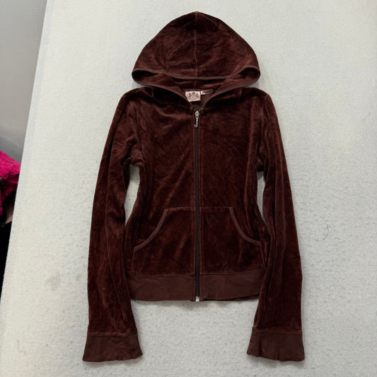 RARE Vintage Juicy Couture Scottie Dogs Womens Brown Velour Zip-Up Hoodie Size S