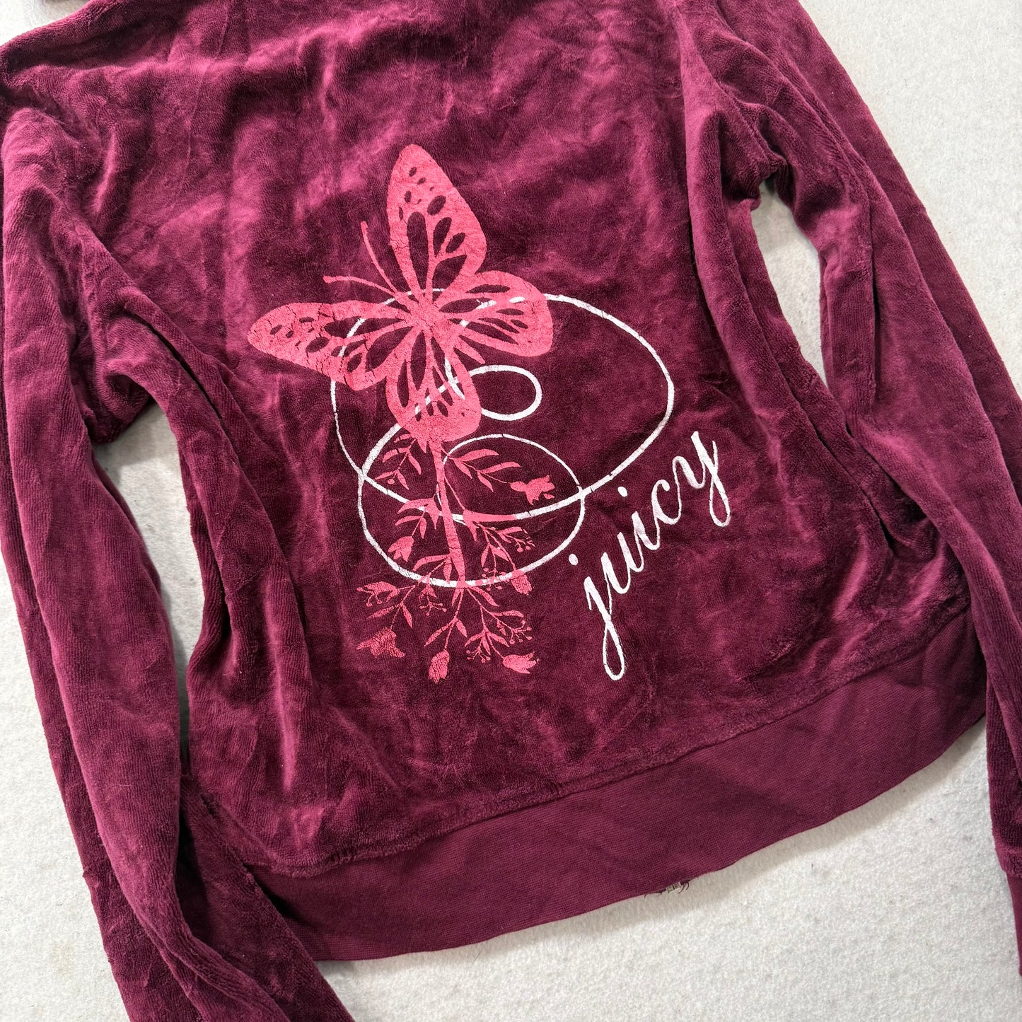 Juicy Couture Women's Maroon Velour Full Zip Hoodie Graphic Logo Preppy Size M
