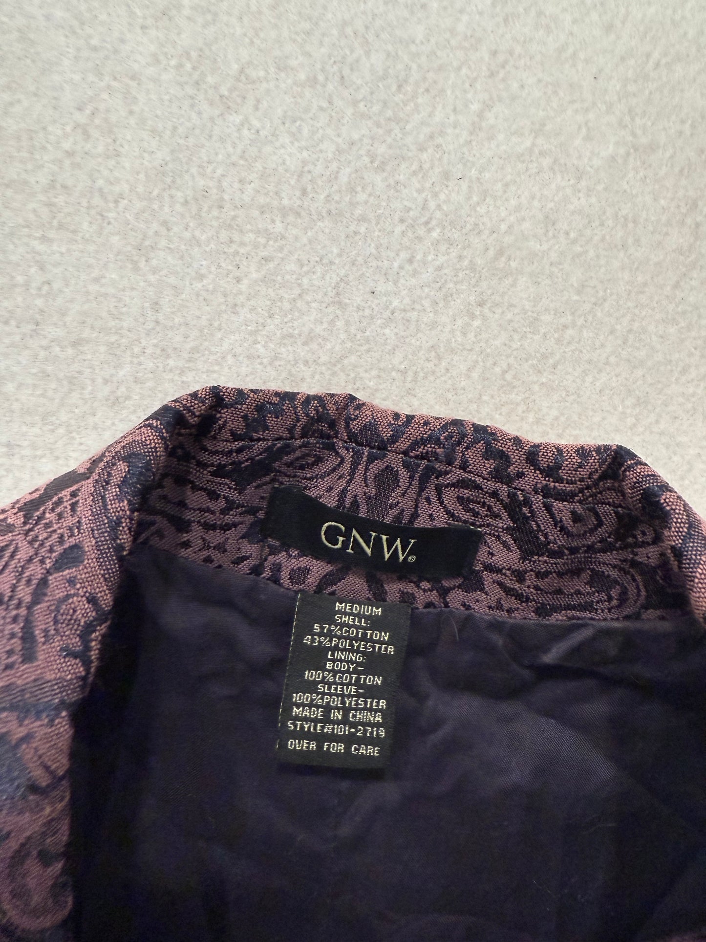 GNW Purple & Black Paisley Brocade Button-Front Blazer Jacket Size M