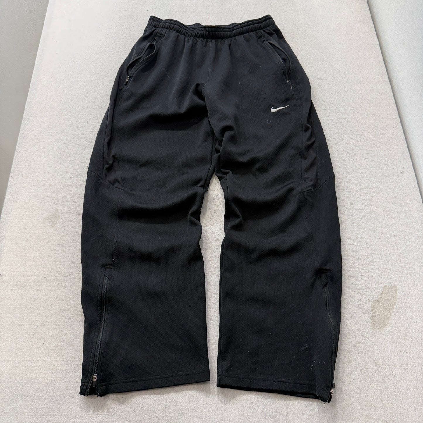 Vintage Nike Dri-Fit Mens Black Wide Leg Track Pant Ankle Zip Performance Size L