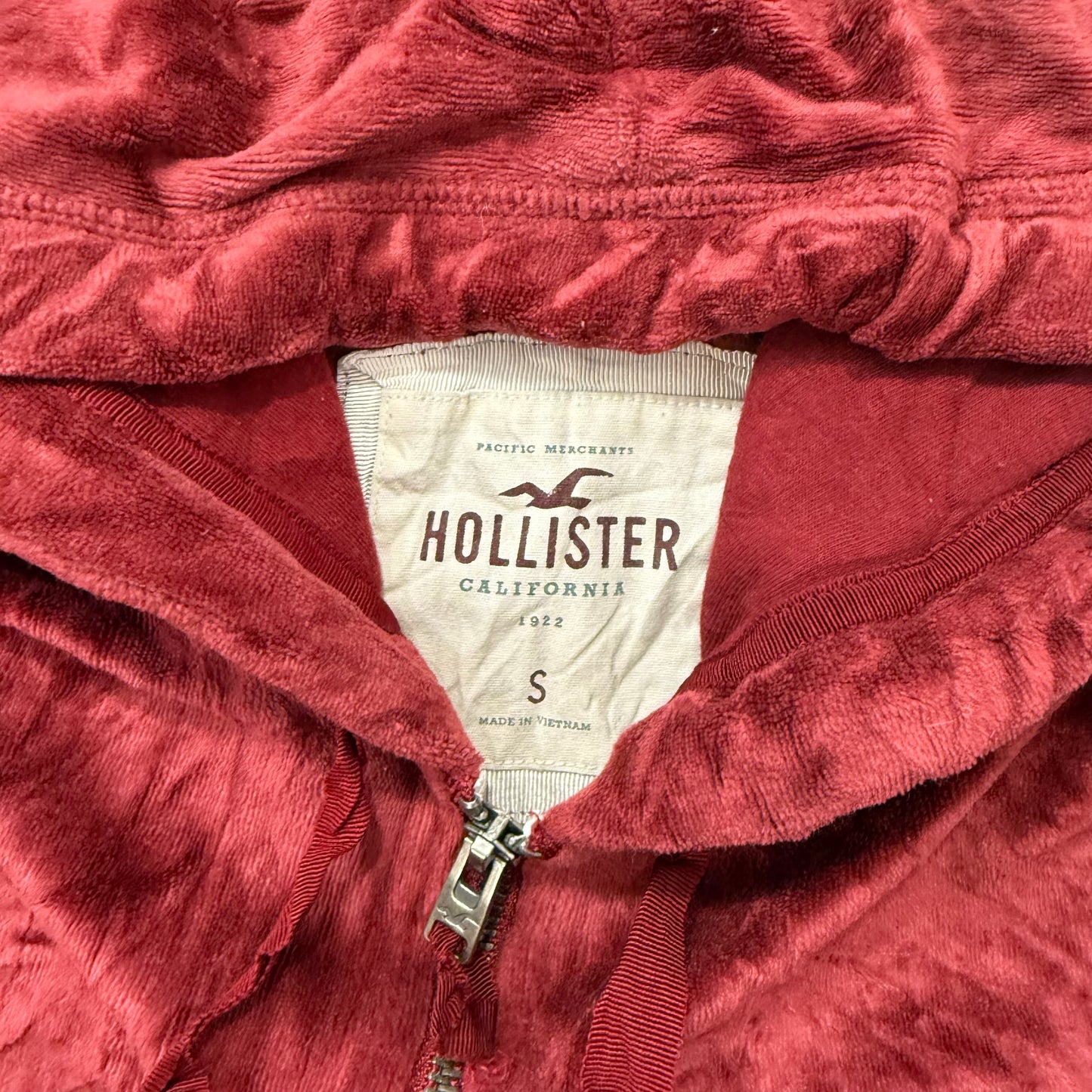Hollister California Women's Marron Velour Zip-Up Hoodie Long Sleeve Y2k Size S