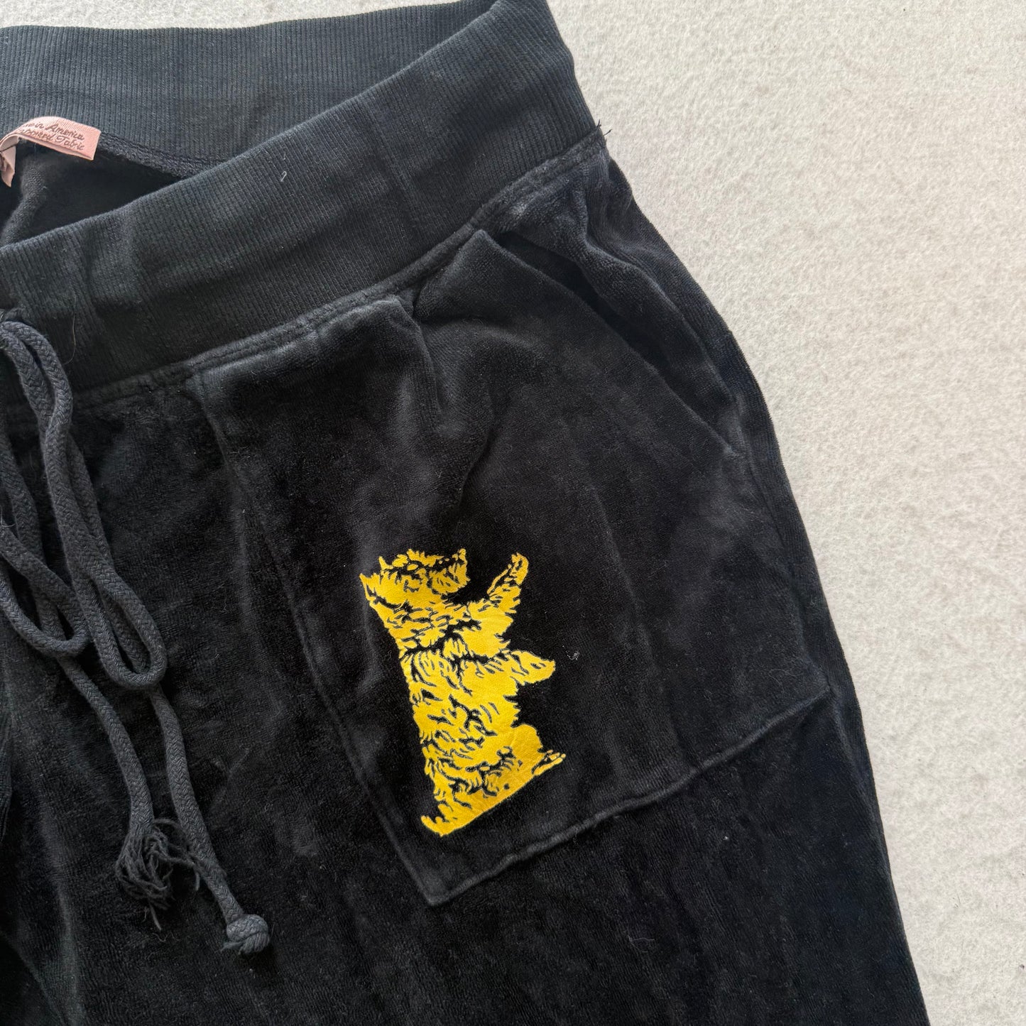 Vintage Juicy Couture Women's Black Velour Flared Track Pants Dog Logo Size L