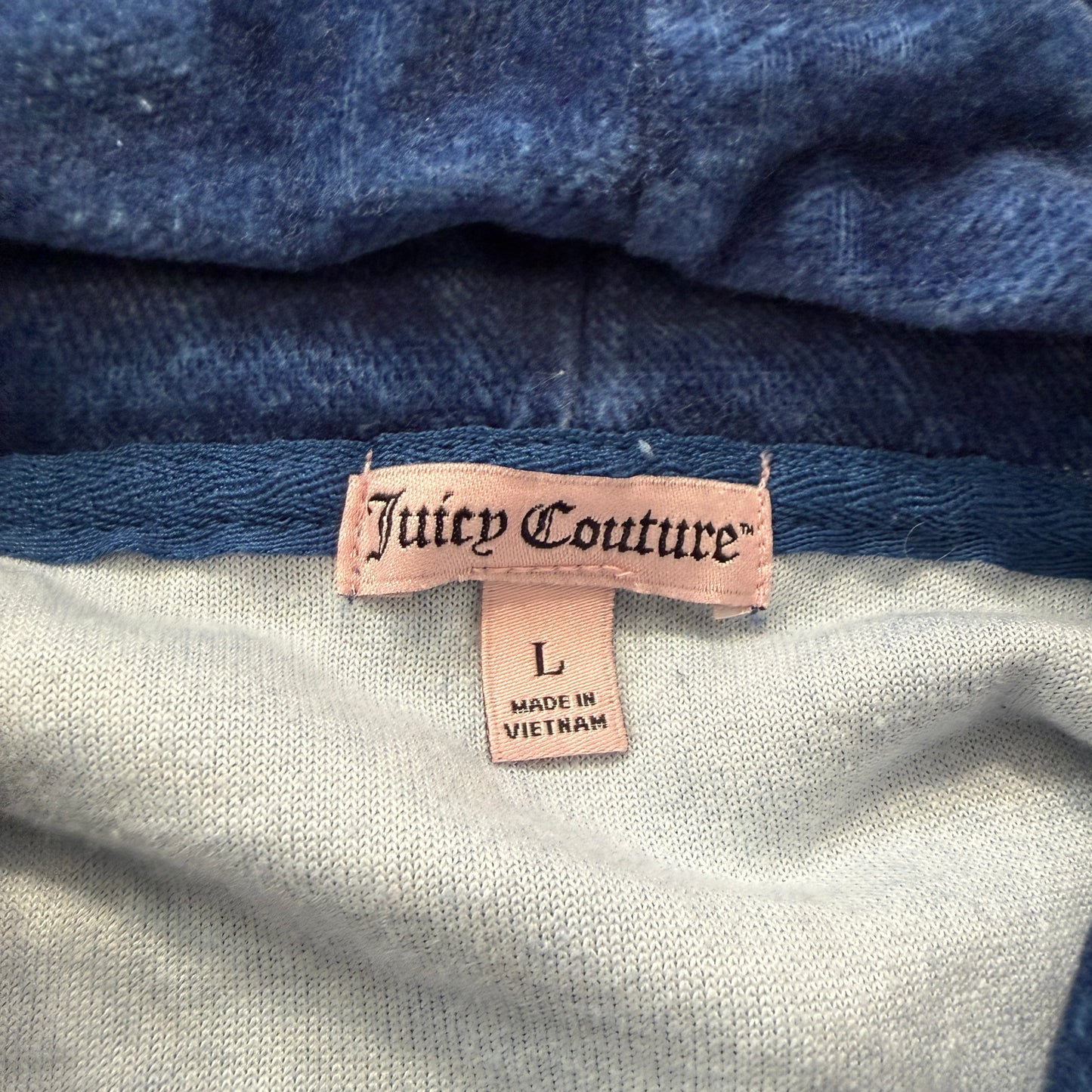 Juicy Couture Women's Navy Blue Velour Zip-Up Hoodie Pockets Loungewear Size L