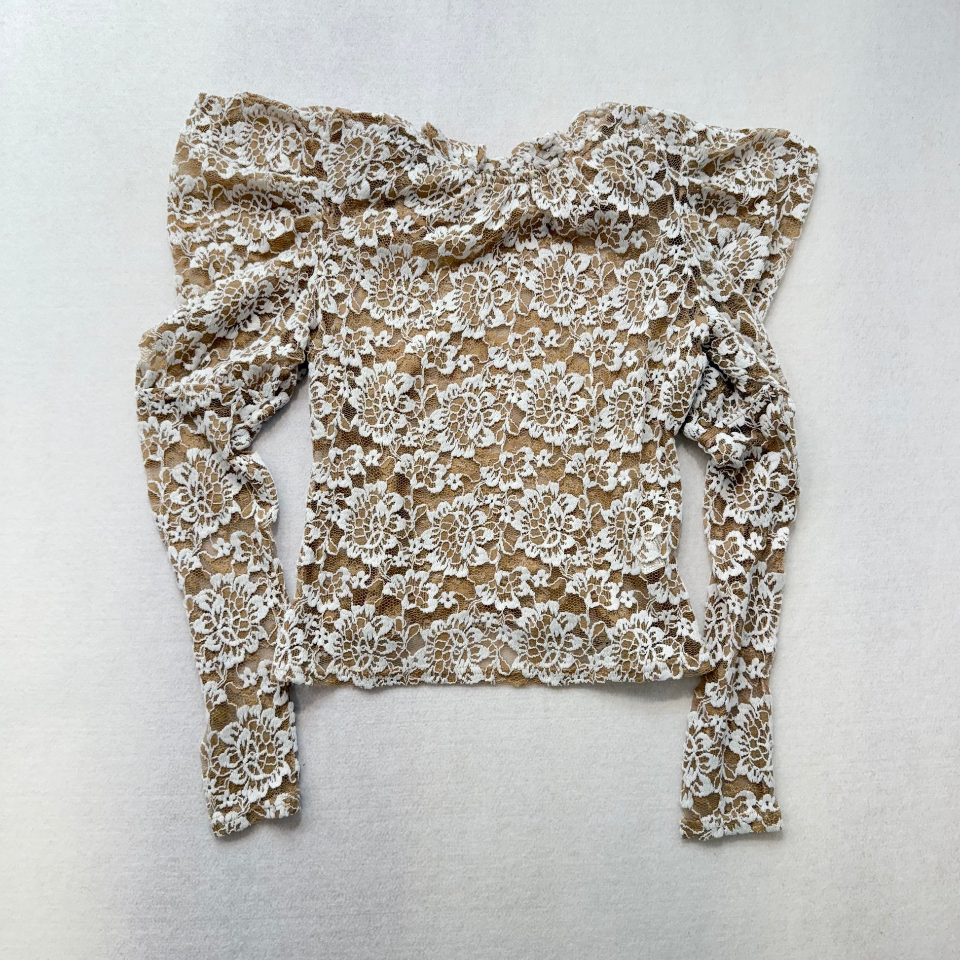 DOLAN khaki floral lace long sleeve top XS Petite - Clean Curriculums 