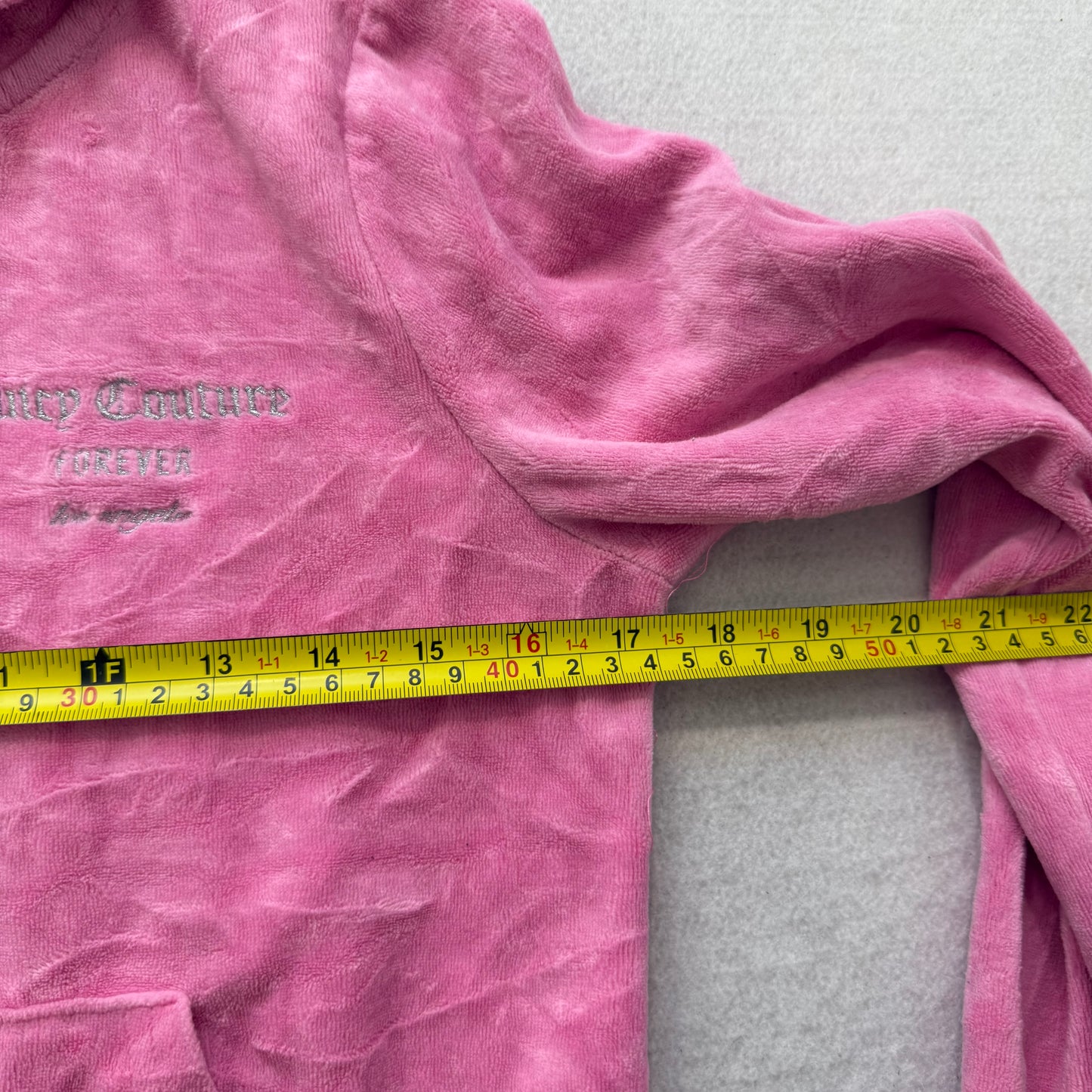 Juicy Couture Women's Pink Velour Zip Up Cropped Hoodie Rhinestones Logo Size S