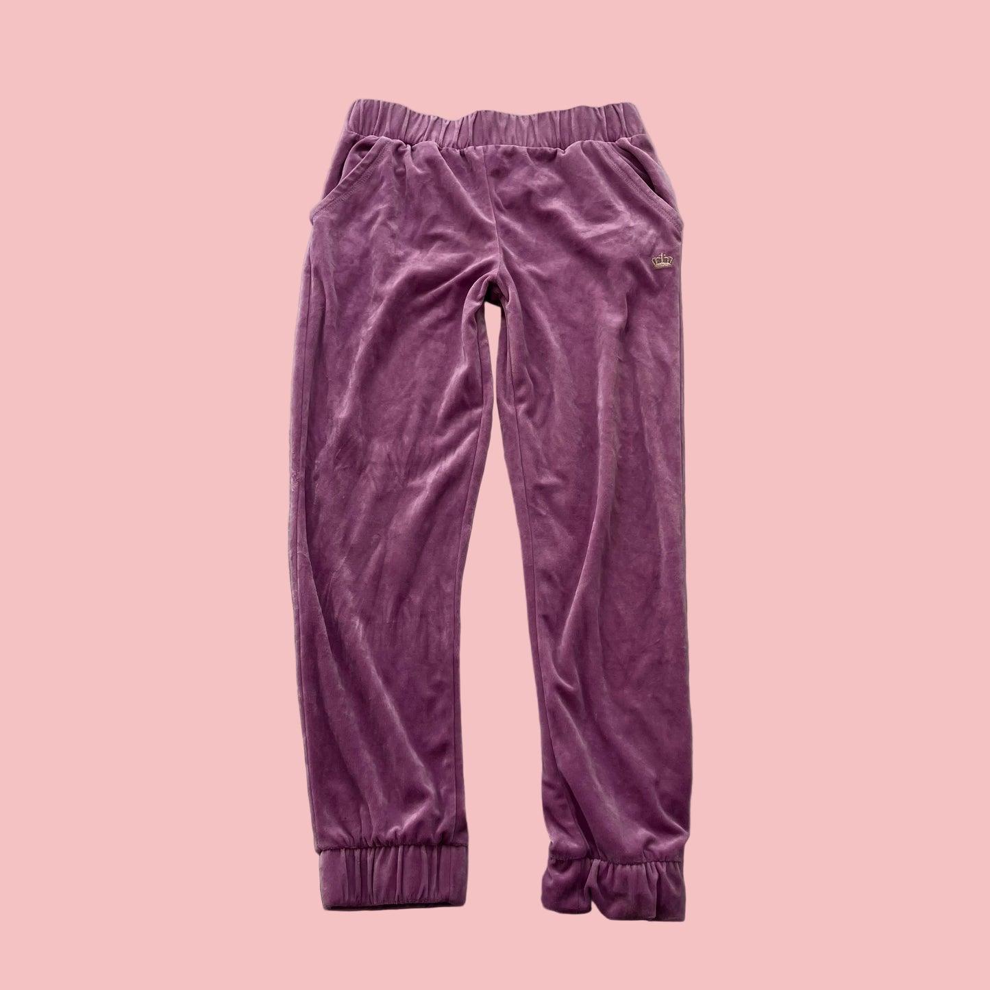 Juicy Couture Womens Mauve Velour Sweatpants Crown Logo Elastic Waist Size M