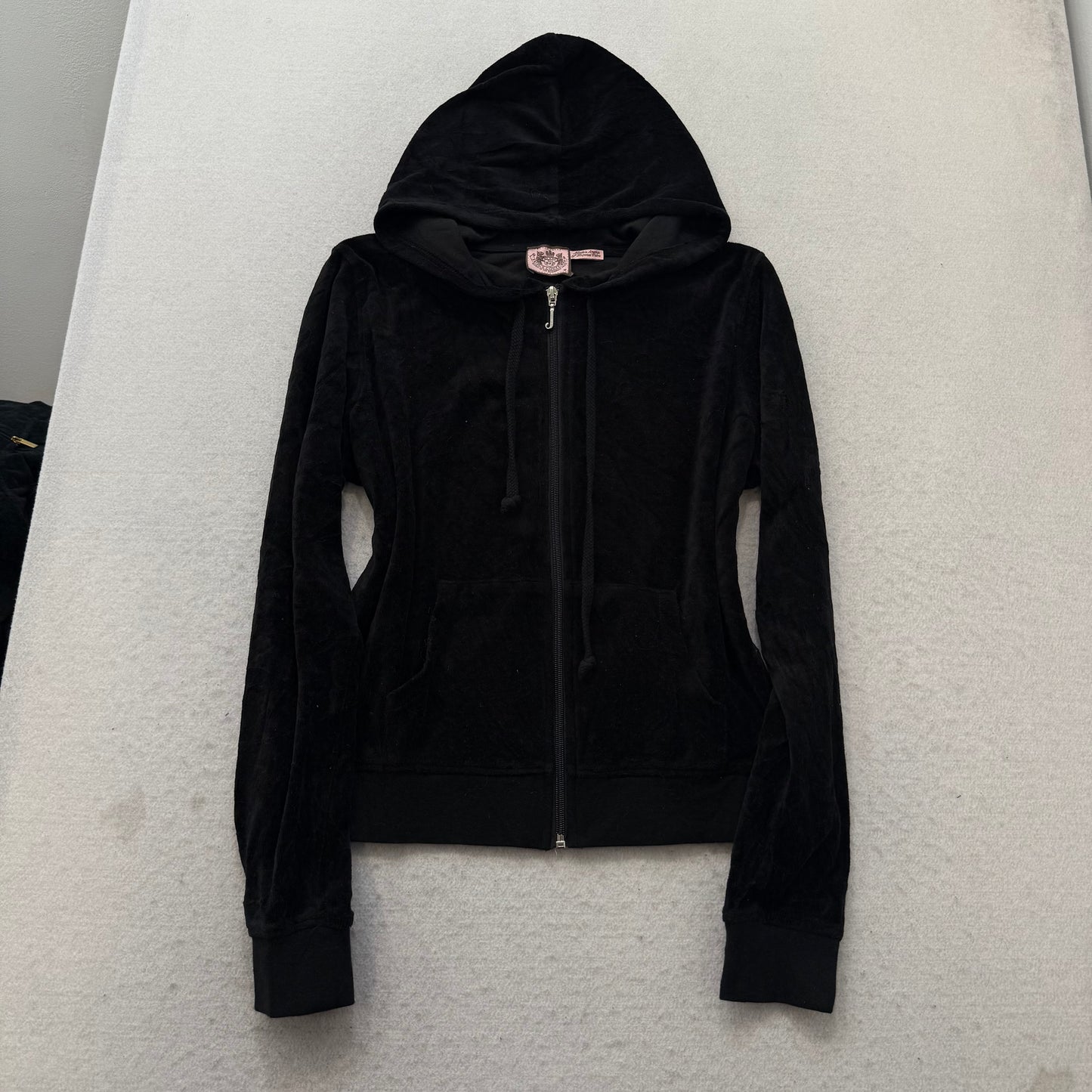 Juicy Couture Womens Black Velour Tracksuit Set Zip-Up Hoodie & Pants Y2k Size M