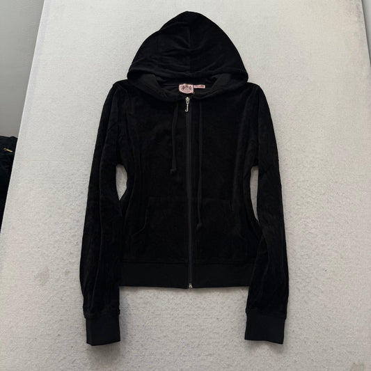 Juicy Couture Womens Black Velour Tracksuit Set Zip-Up Hoodie & Pants Y2k Size M