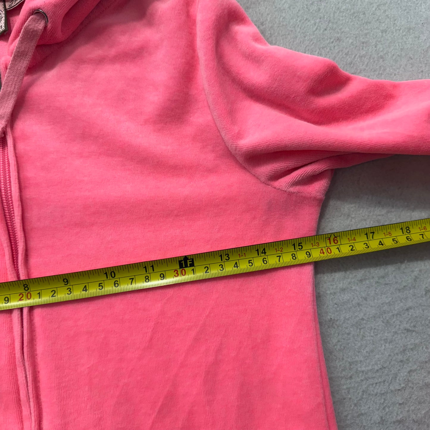 Vintage Juicy Couture Womens Vibrant Pink Velour Zip-Up Hoodie Drawstring Size S