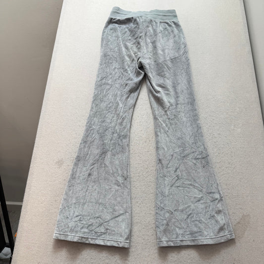 Vintage Juicy Couture Women Gray Velour Flared Leg Track Pants Drawstring Size S