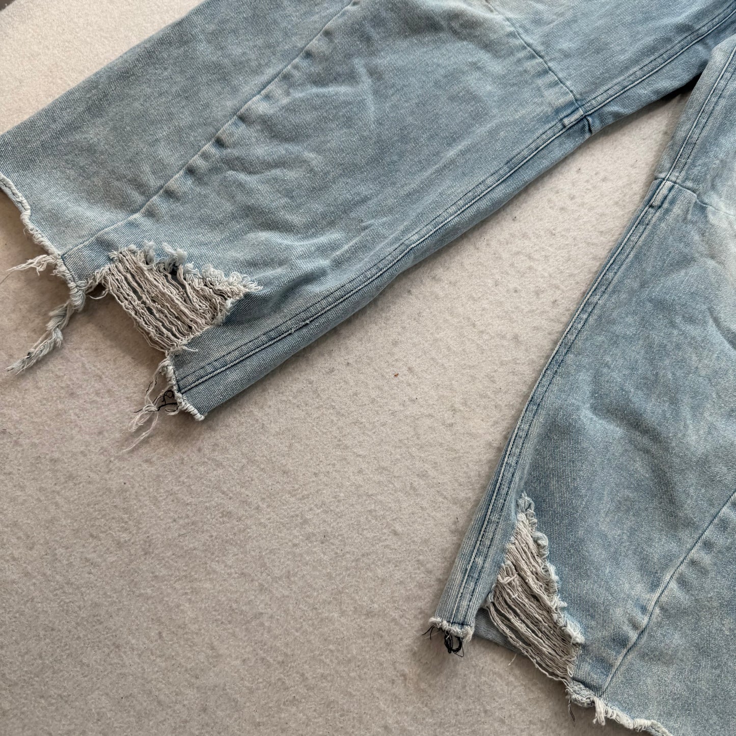 Women's Blue Light Wash Wide Leg Baggy Denim Pants Distressed High Rise Size 28