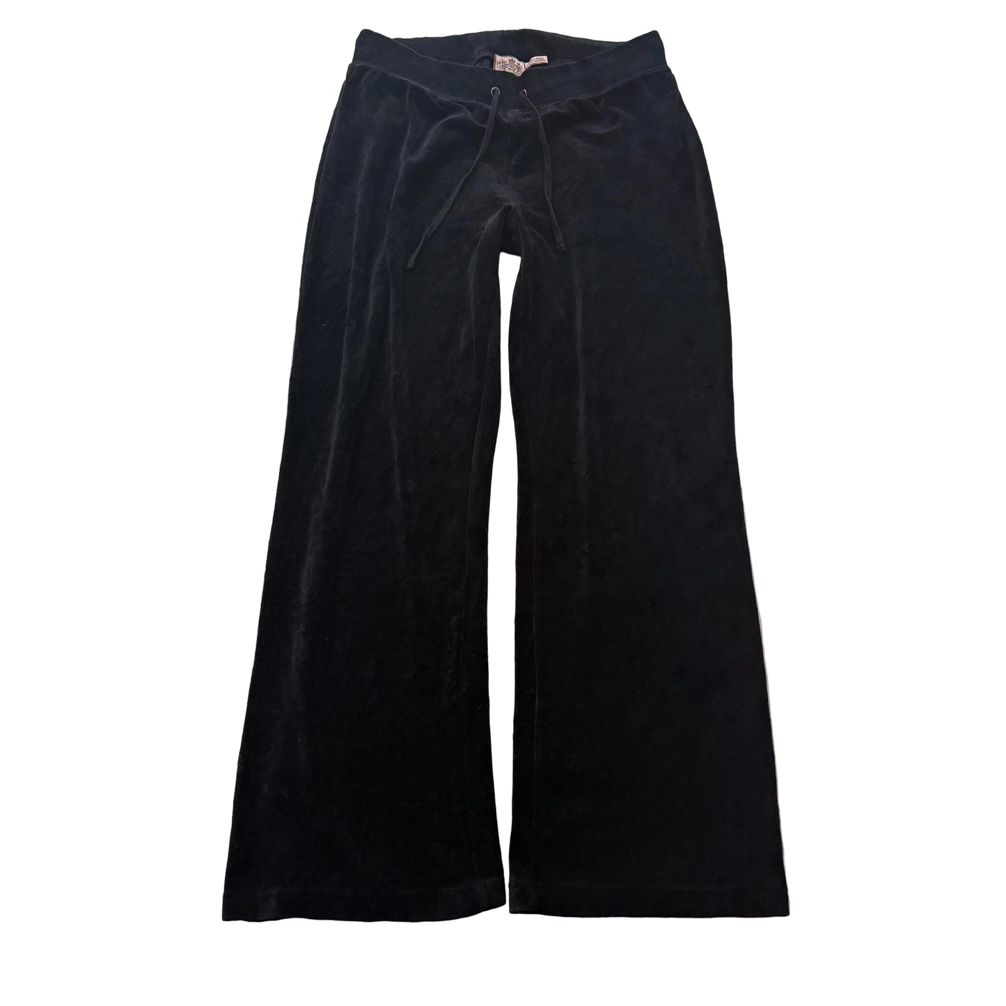 Juicy Couture Women's Black Velour Flared Wide Leg Track Pant Drawstring Size M