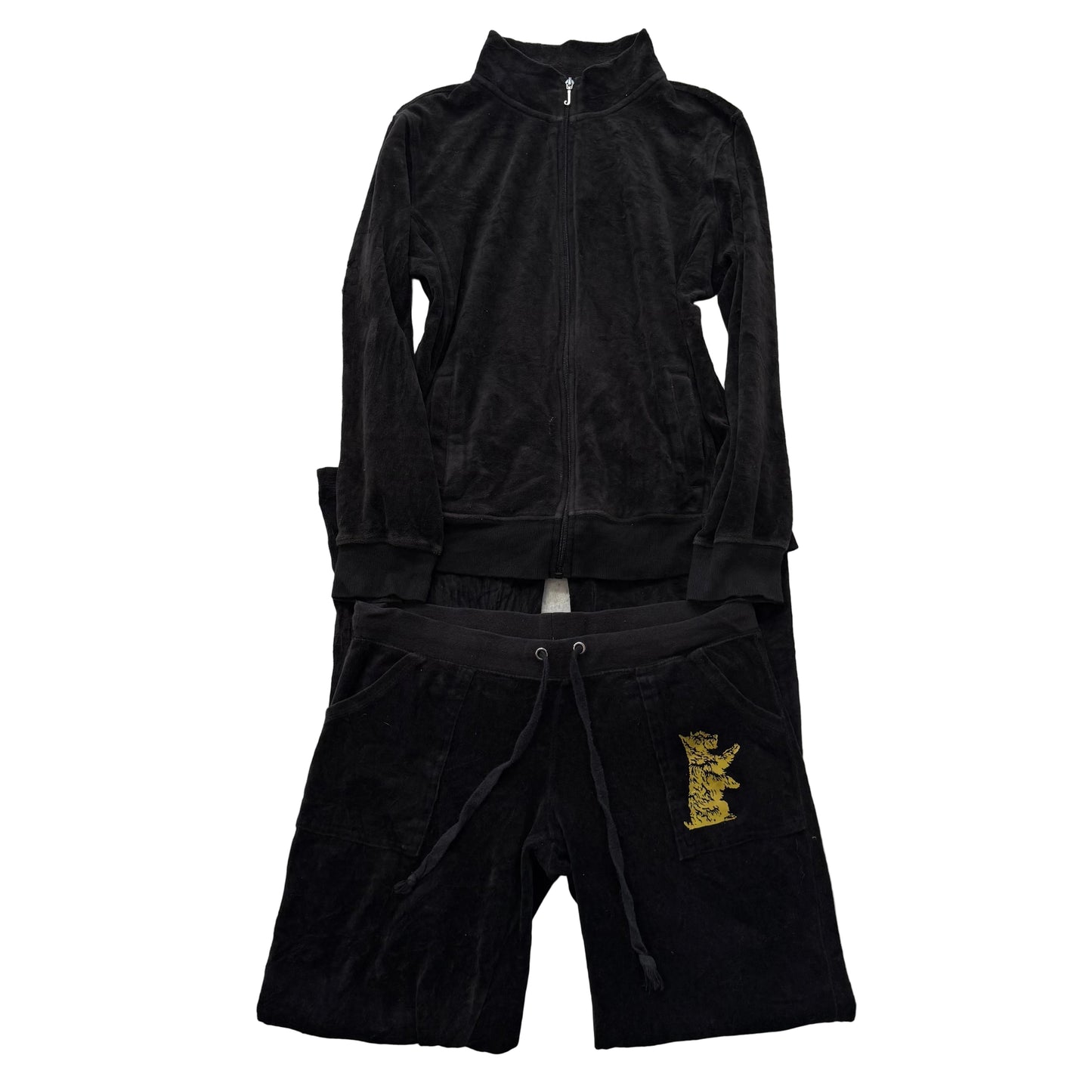 Vintage Juicy Couture Women Dark Brown Velour Jacket & Pant Tracksuit Set Size L