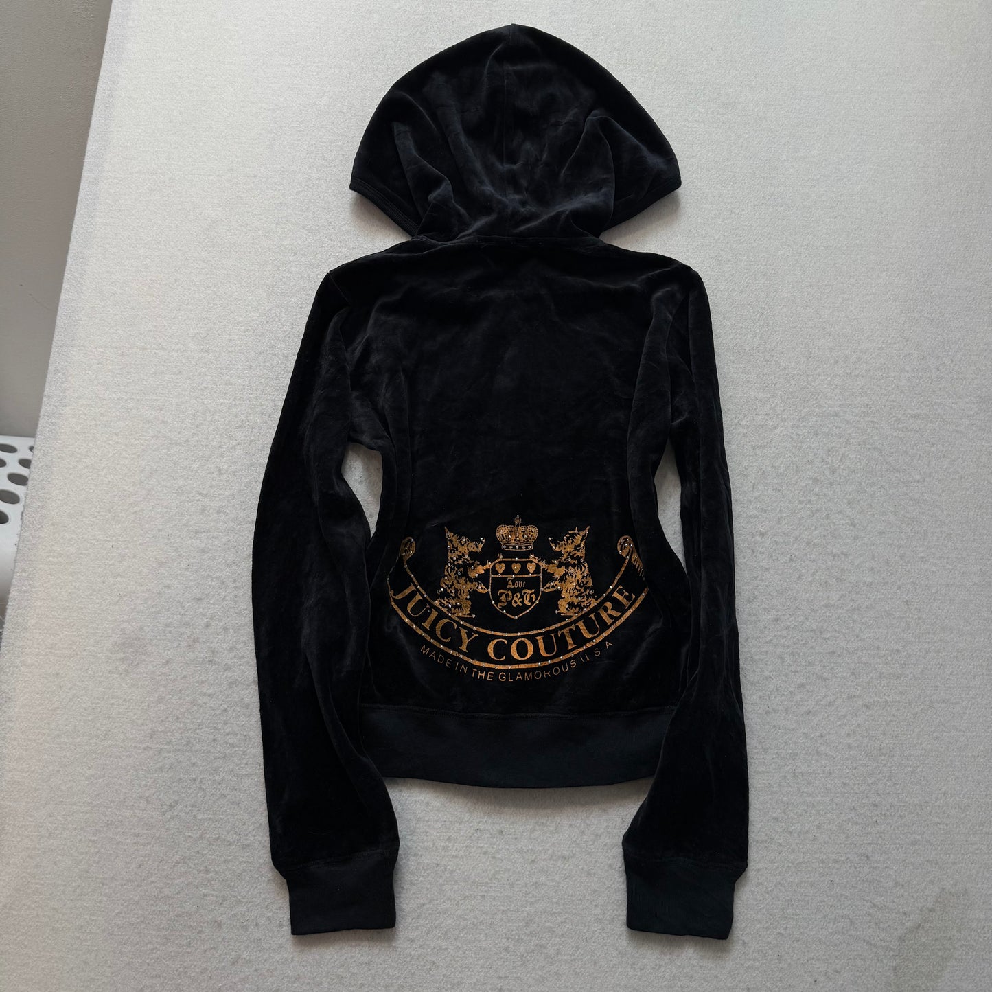 Juicy Couture Women's Black Tracksuit Set Zip Up Hoodie & Flared Pant Y2k Size S