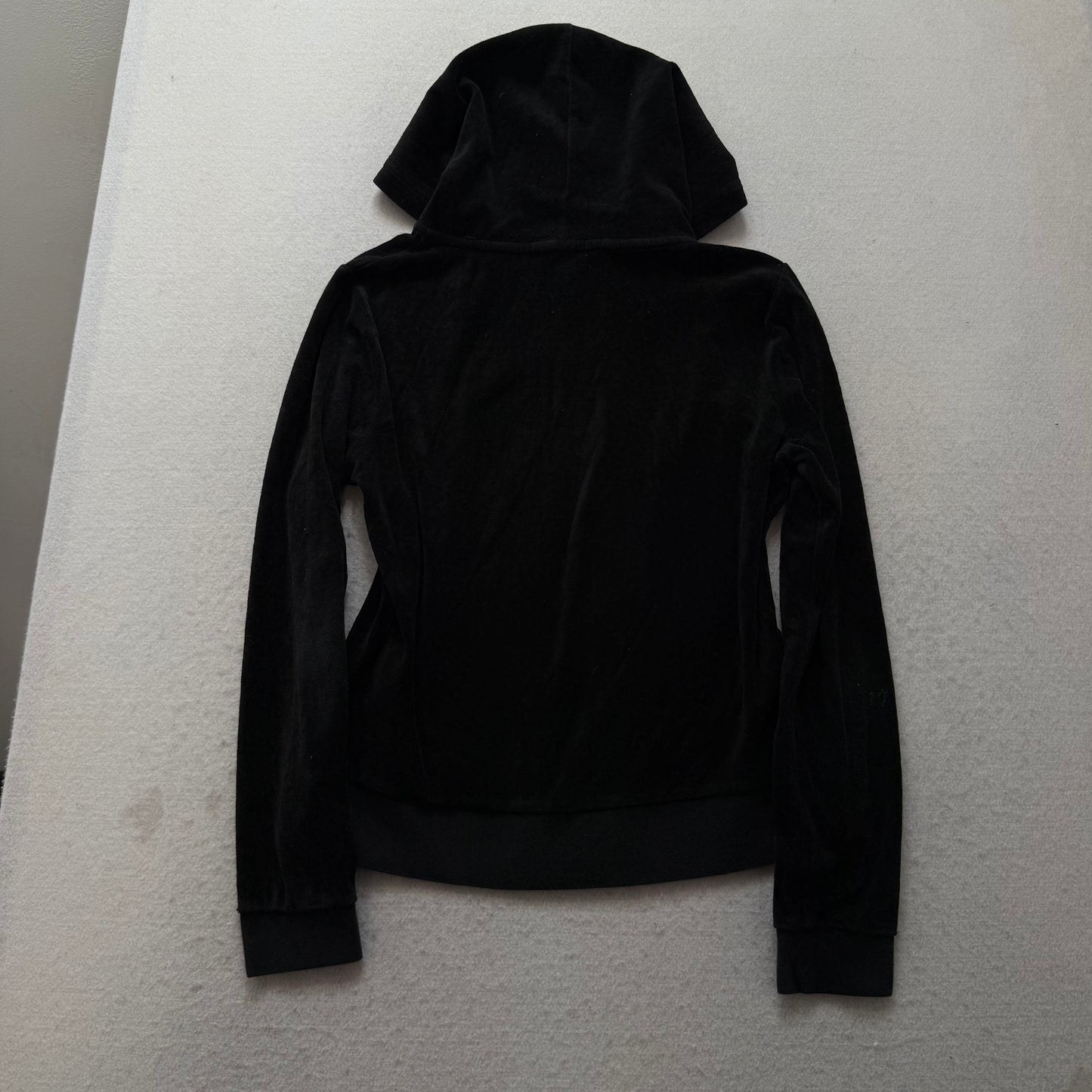 Juicy Couture Women's Black Velour Zip-Up Hoodie Long Sleeve Pockets Y2k Size M