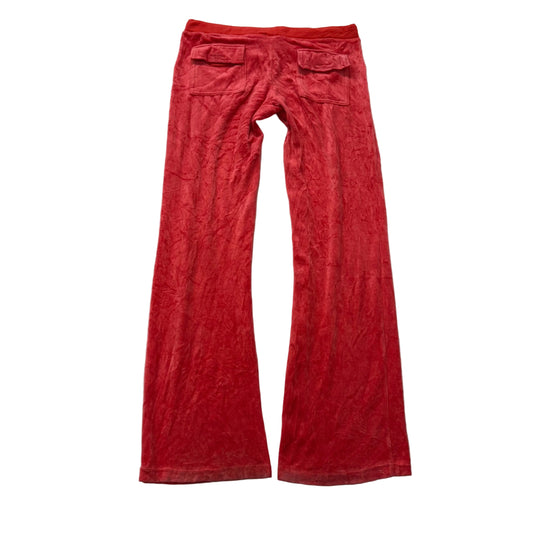 Juicy Couture Red Velour Flared Track Pants Drawstring Y2K Low Rise Size L