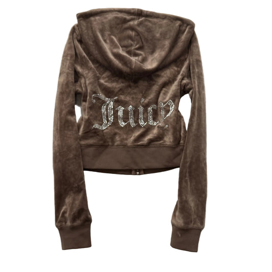 Juicy Couture Women's Brown Velour Zip-Up Cropped Hoodie Rhinestones Logo Size S