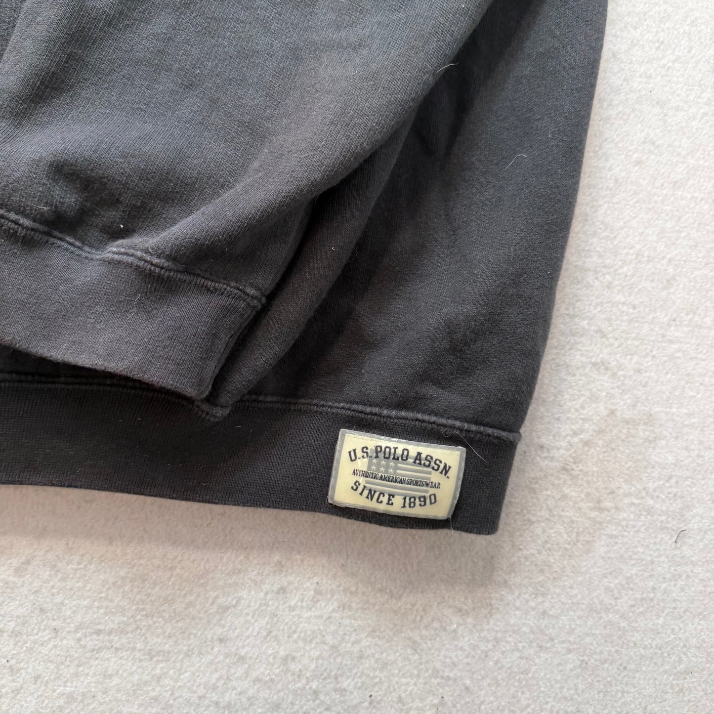 U.S. Polo Assn Men's Faded Black Cotton Pullover Hoodie Kangaroo Pocket Size 2XL