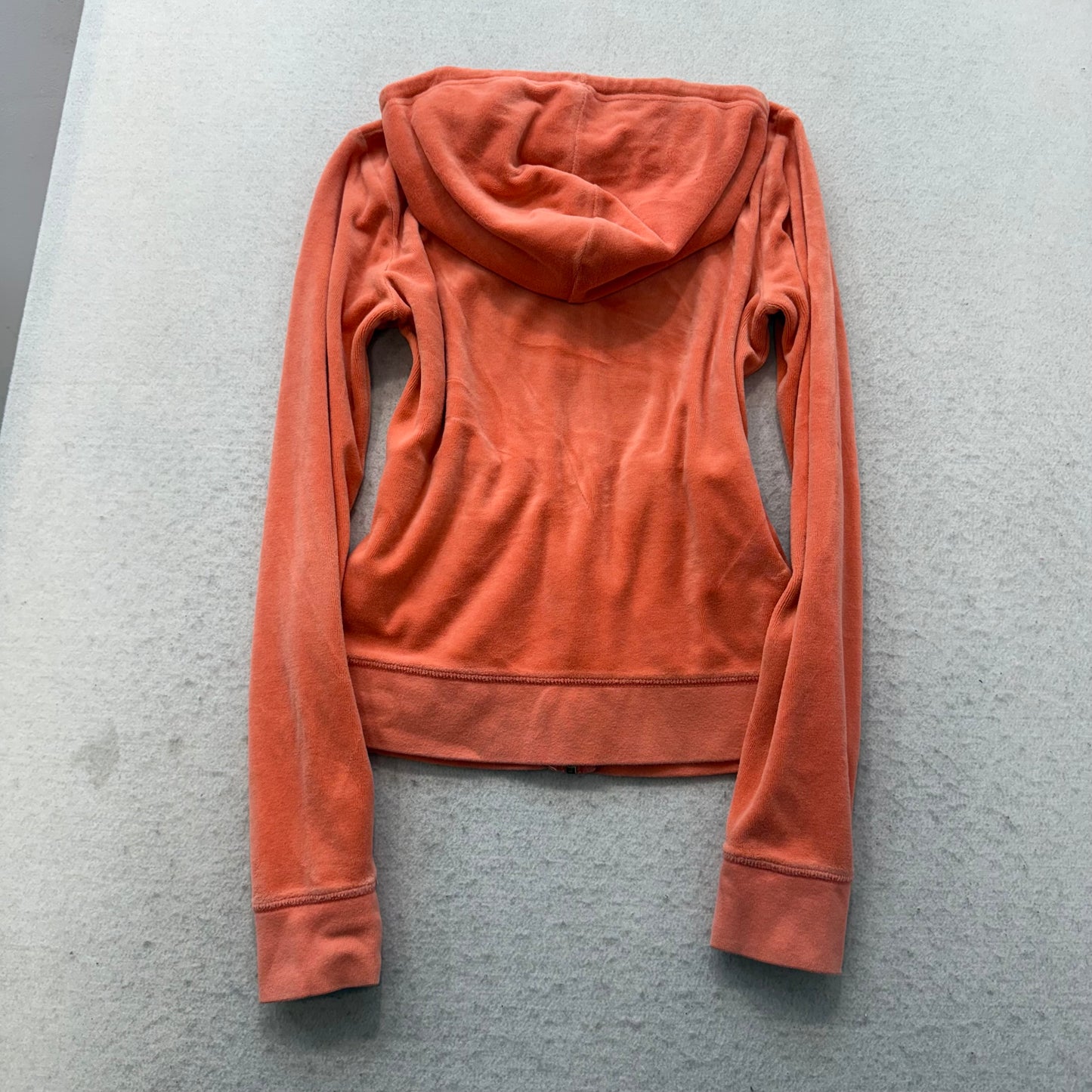 Juicy Couture Women's Coral Velour Zip-Up Hoodie Drawstring Pockets Y2k Size M