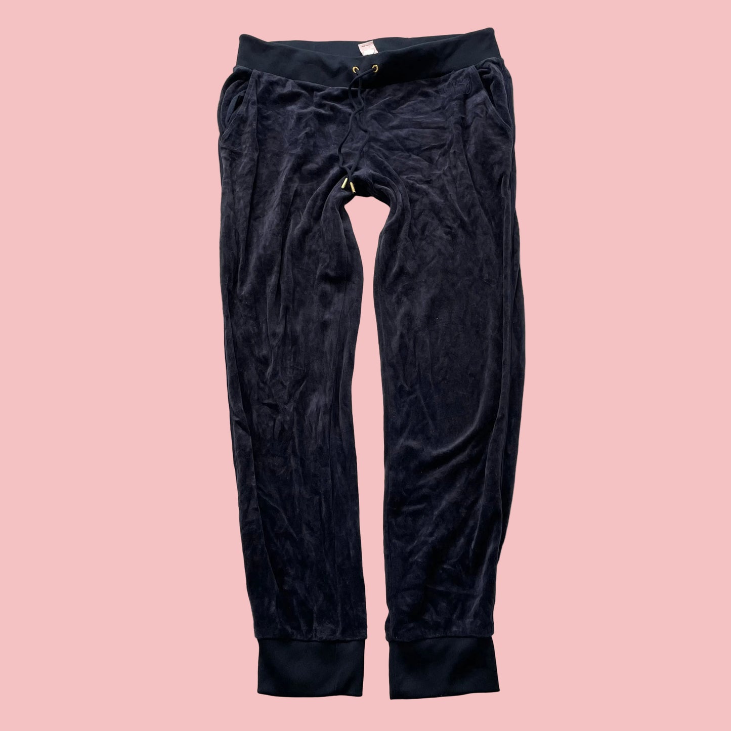 Juicy Couture Women's Navy Blue Velour Jogger Pants Loungewear Drawstring Size L