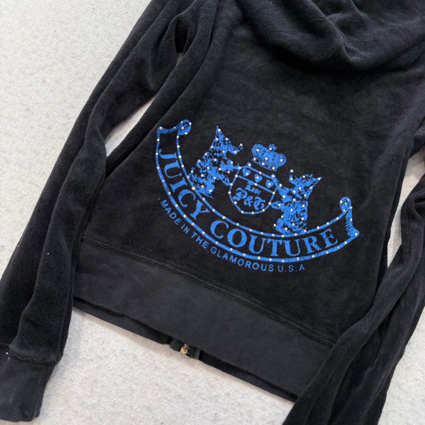 Vintage Juicy Couture Scottie Dog Women Black Terry Cloth Tracksuit Set Size M/S